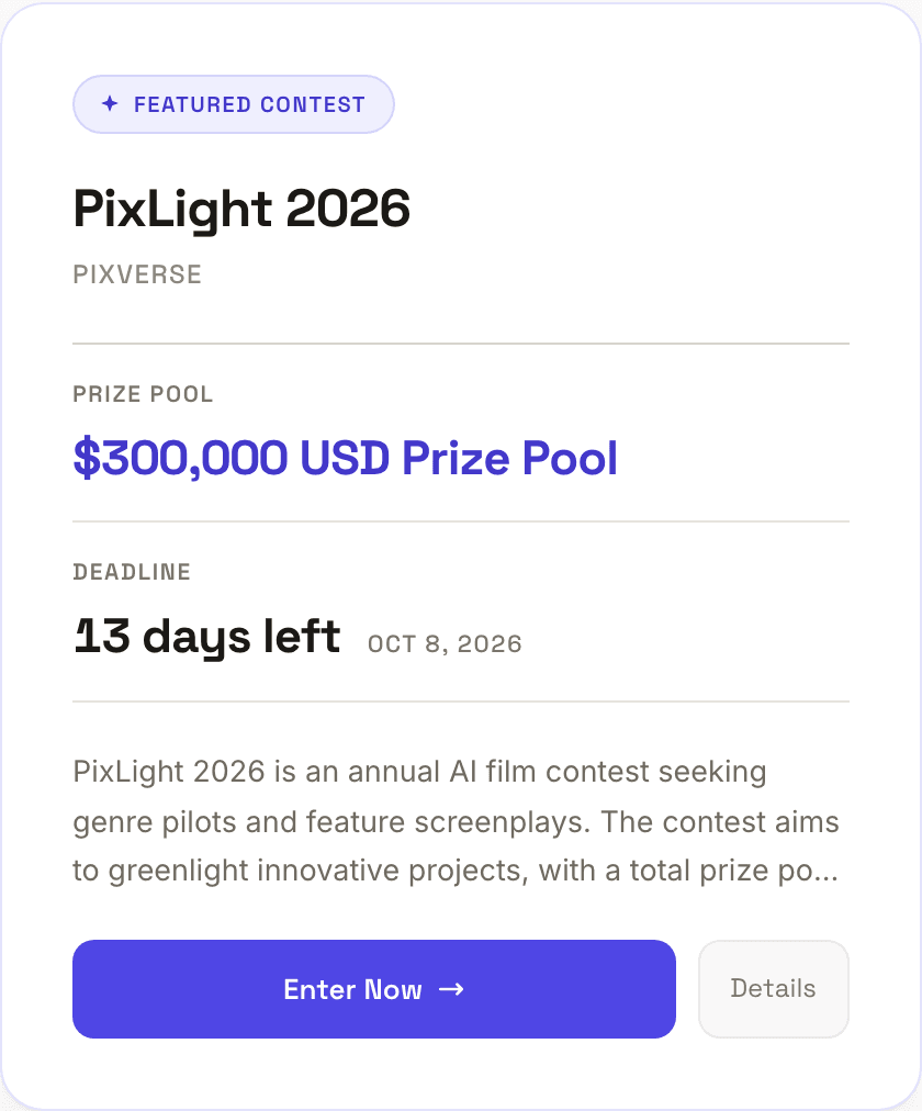 The homepage spotlight card as it appears live on aifilmcontests.com